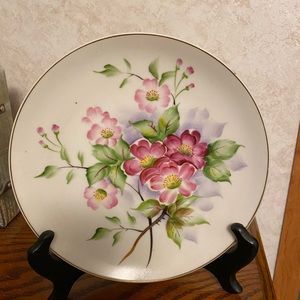 Vintage Hanging Plate Floral Dogwood Cherry Blossom Gold Rim 8”